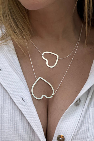 Colar Duplo Coração Semi Joia